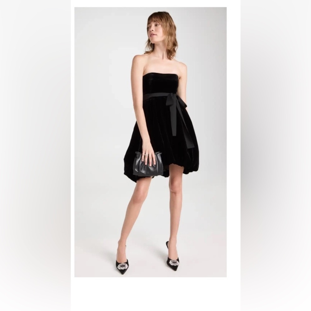 Cara Cara Black Strapless Velvet Bubble Dress with Satin Tie